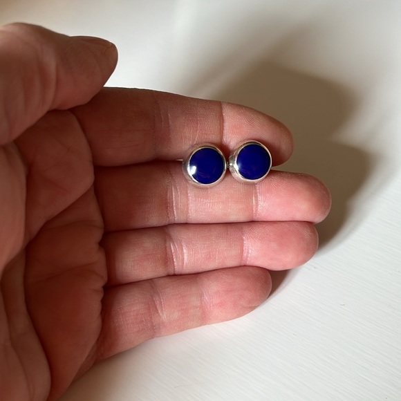 Sterling Silver Stud Earrings Blue Lapis Lazuli Mexico 925 - Picture 7 of 10
